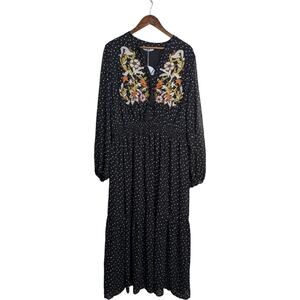 NEW RustyDusty Floral Embroidered Maxi Dress 3XL Boho Cottagecore Chiffon Polka